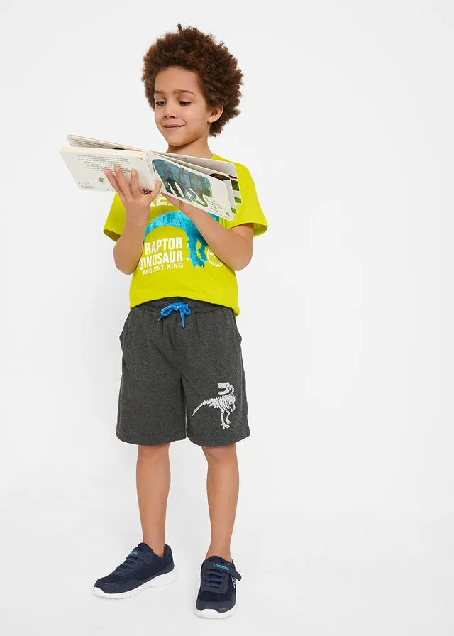 CAMISETA CON LENTEJUELAS REVERSIBLES Y PANTALóN CORTO PARA NIñOS (2 PIEZAS) VERDE LIMAGRIS OSCURO JASPEADO